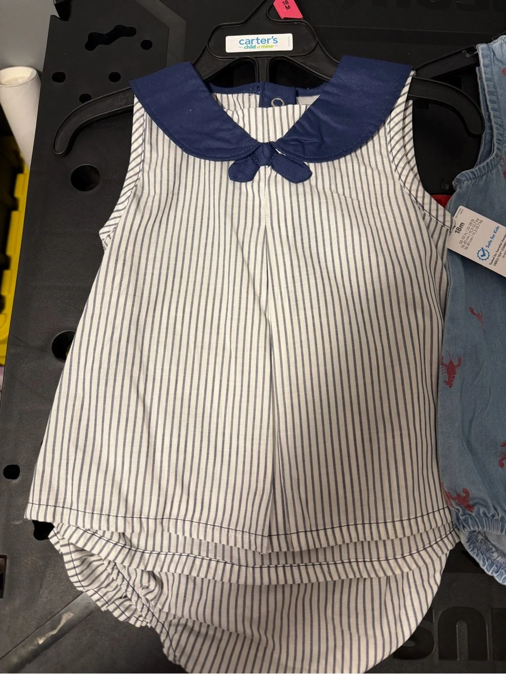 Carter's Blue Striped and Light Denim Lobster Romper Set